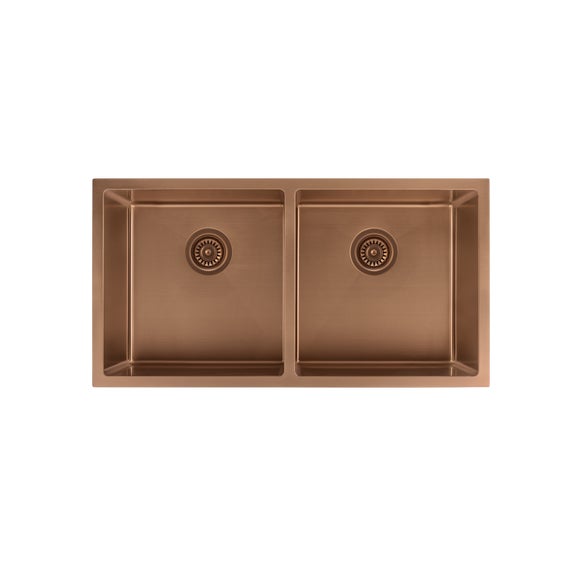 Zalo Double Kitchen Sink 855mm - Brushed Copper