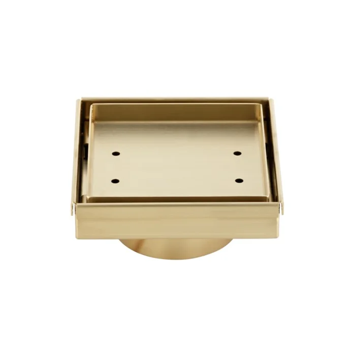 Pixi Tile Insert Floor Waste 125mm  - Brushed Brass - Feature