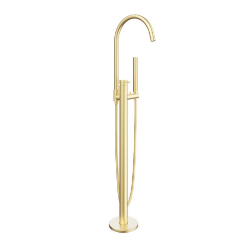 Elysian Floor Mounted Bath Filler with Hand Shower - Brushed Brass