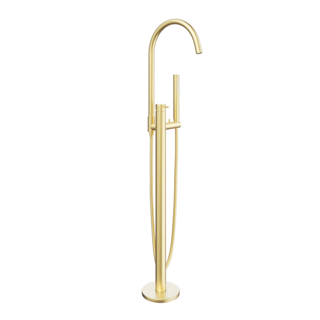 Elysian Floor Mounted Bath Filler with Hand Shower - Brushed Brass