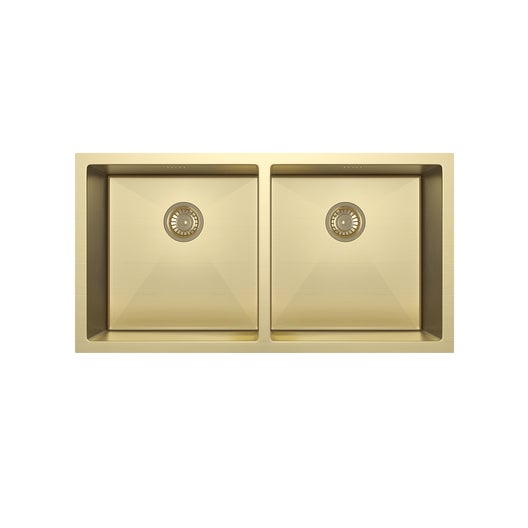Zalo - Kitchen Sink Double 855mm - Brushed Brass (Overflow)