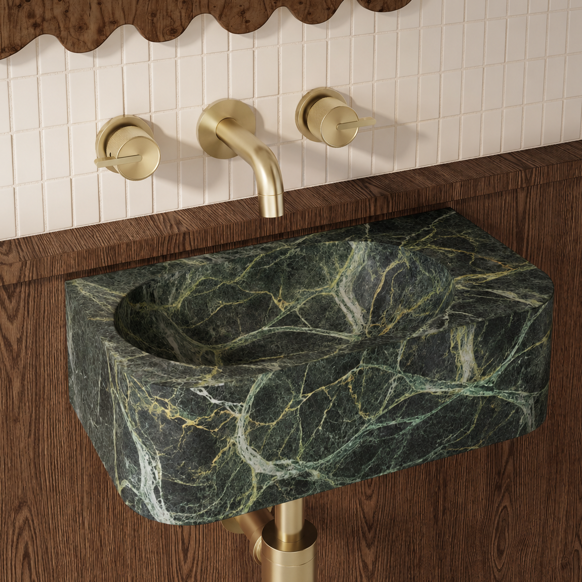 Pedra Wall Mounted Basin 400mm Verde Alpi V6