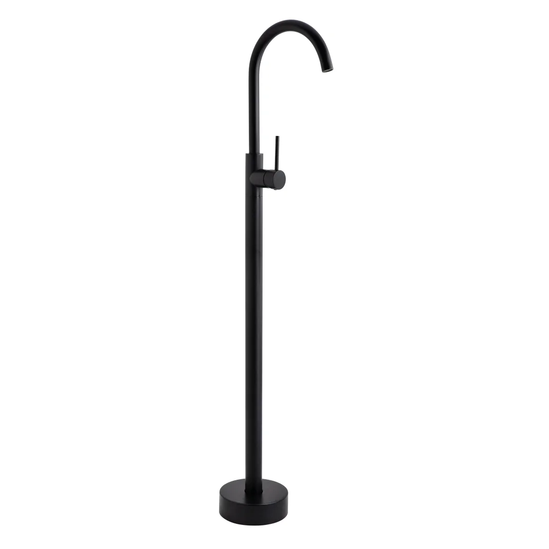 Elysian Floor Mounted Basin Bath Filler with Mixer - Matte Black - Feature