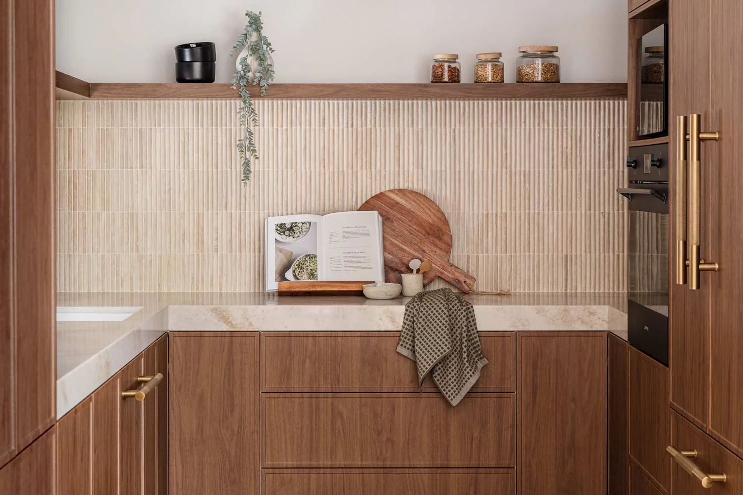 Tile-Trends-Travertine-Fluted-Tiles-Neutral-Beige-Walnut-Cabinetry-Butlers-Pantry