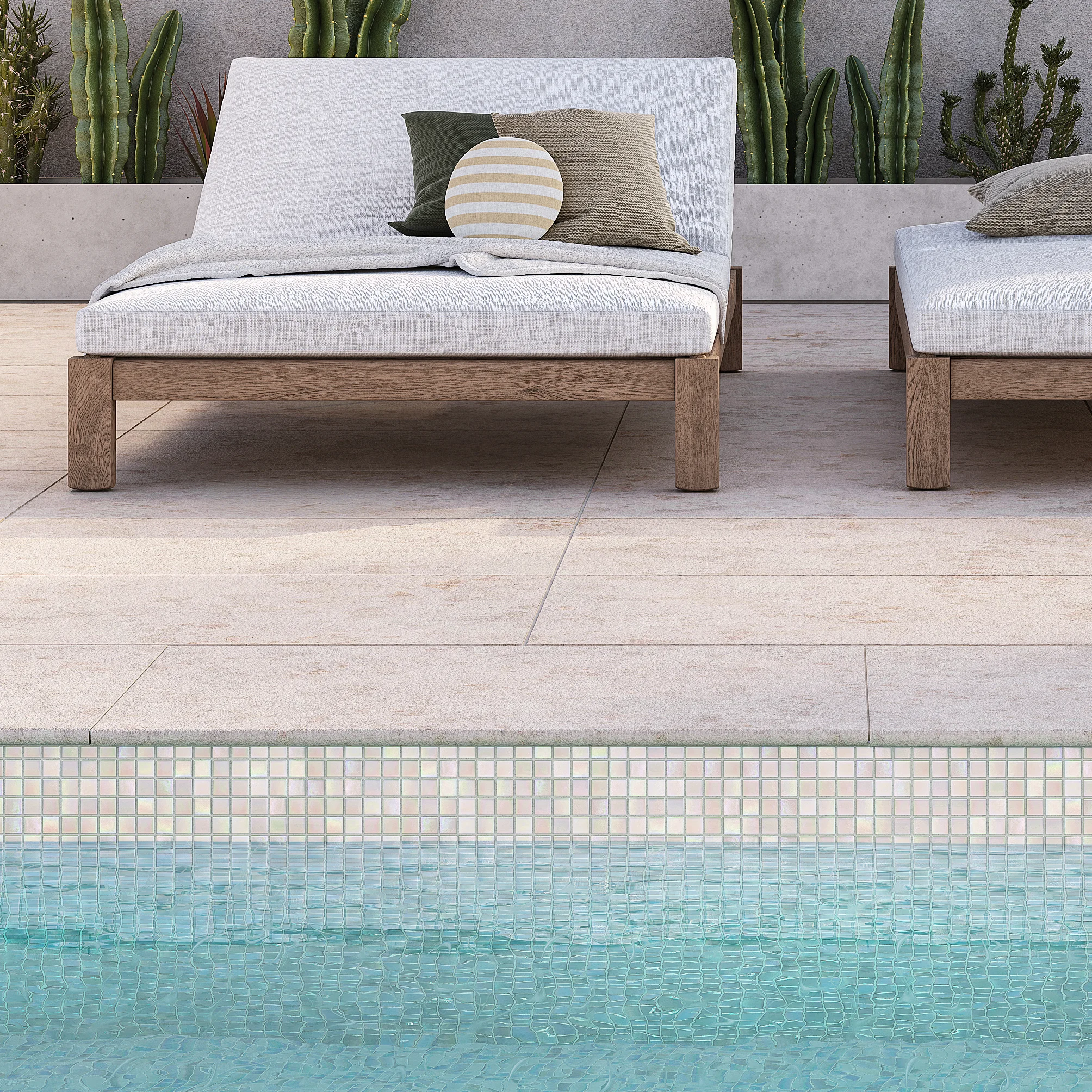 Minori Pool Coping tile Glass Mosaics White CloseUp SquareFormat