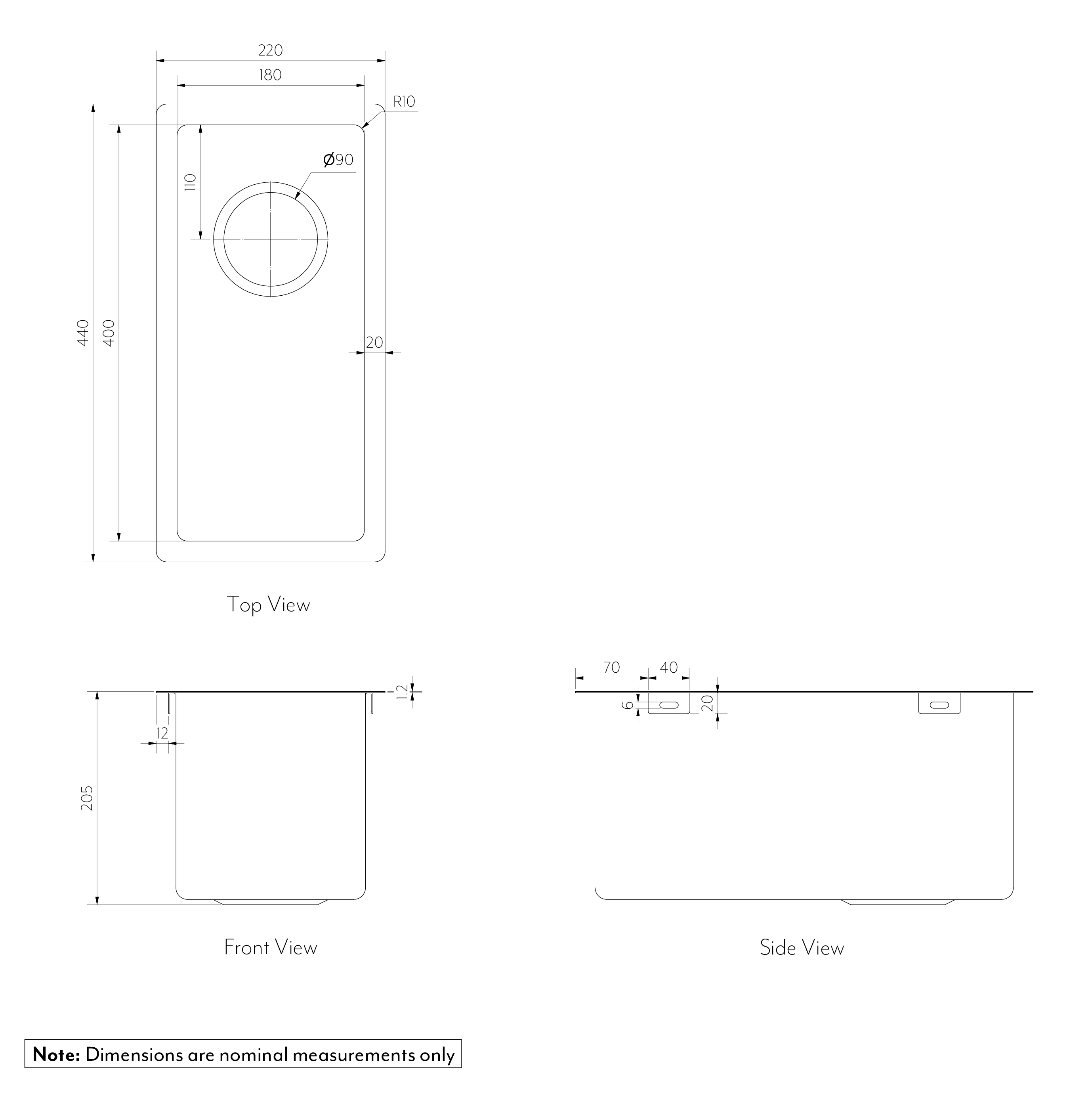 Sola Small Outdoor Sink SPEC