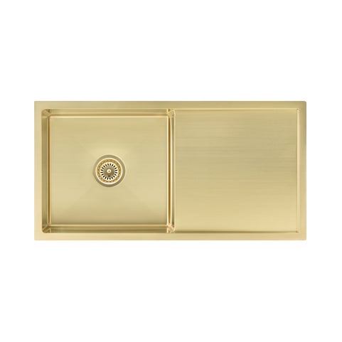 Jai Single Kitchen Sink 880mm – Brushed Brass