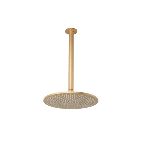 Shower Dropper Round 300mm & Head Set - Tumbled Aged Brass