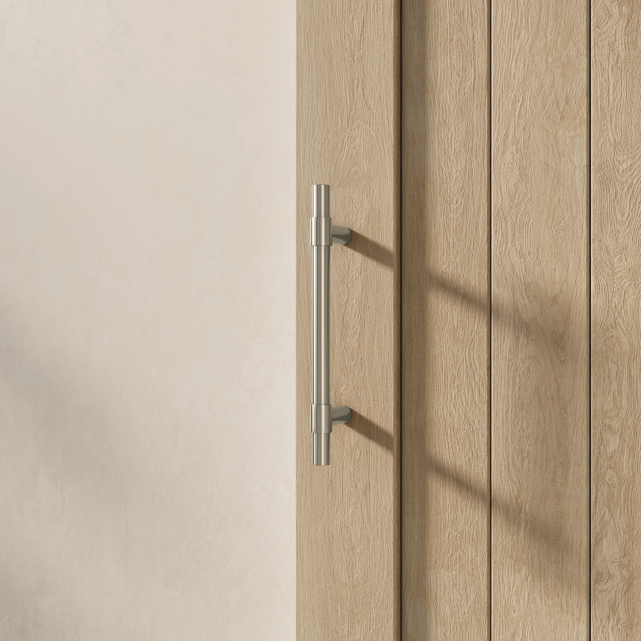 Modi Entry Door Pulls - Barn Door Scene Close Up 30cm SS