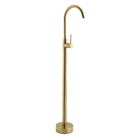 Elysian Floor Mounted Bath Filler with Mixer - Brushed Brass