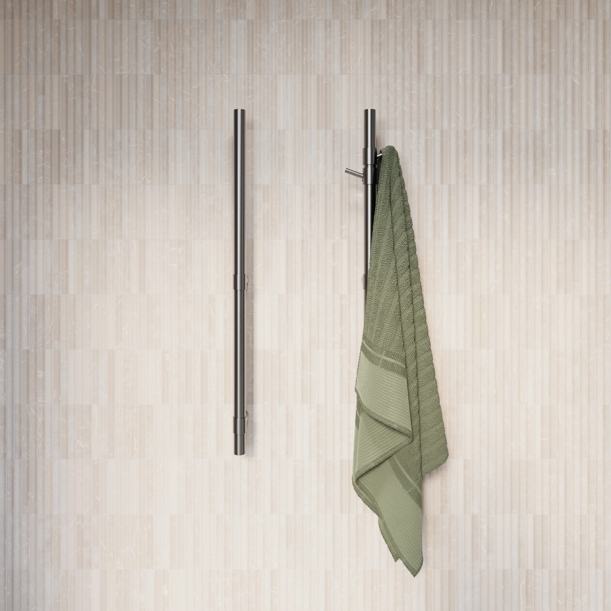 ModiAdjHeatedTowelRail Final View02 HooksClosup GM 01