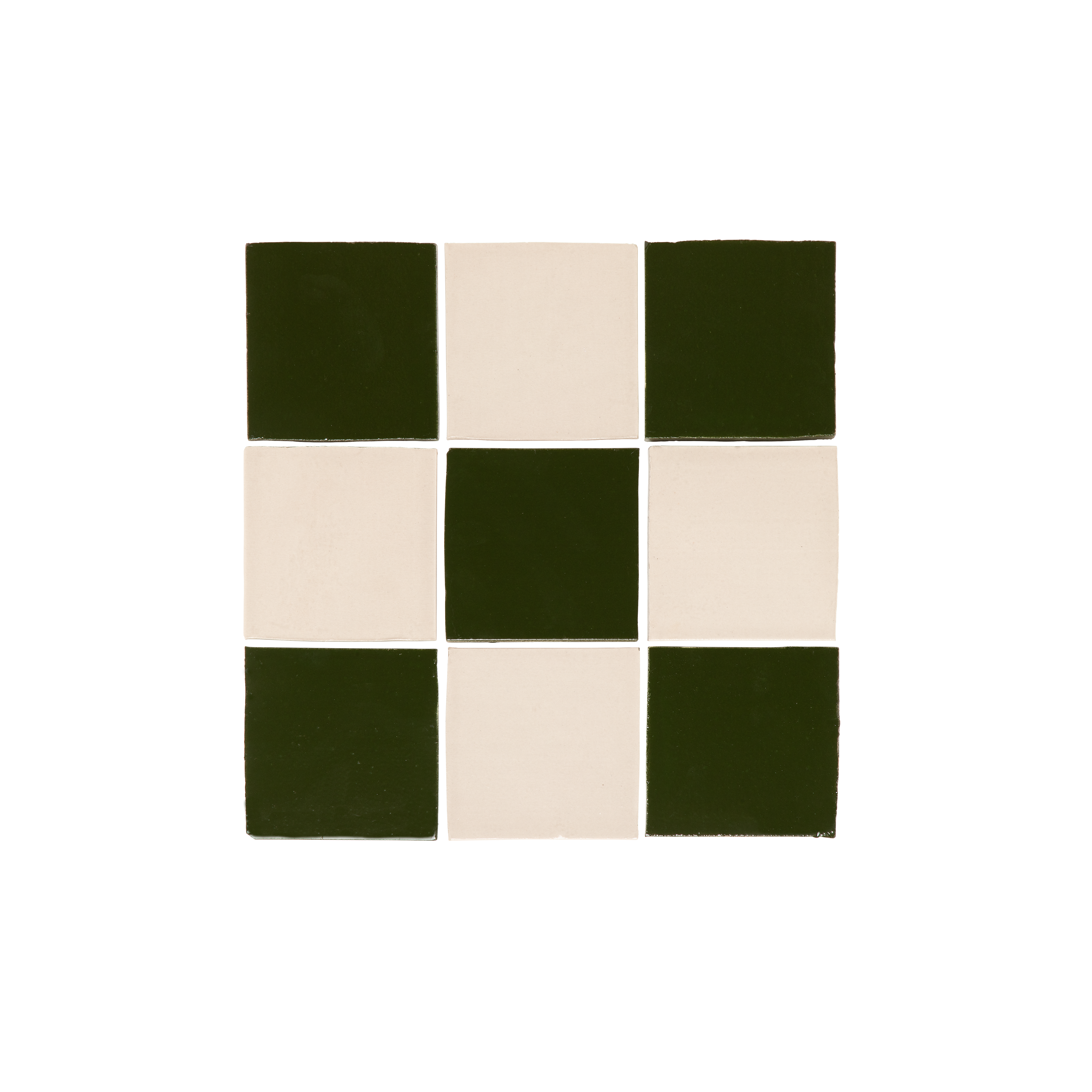 Rommani Zellige Checkerboard Tiles - Forest Green & Bone