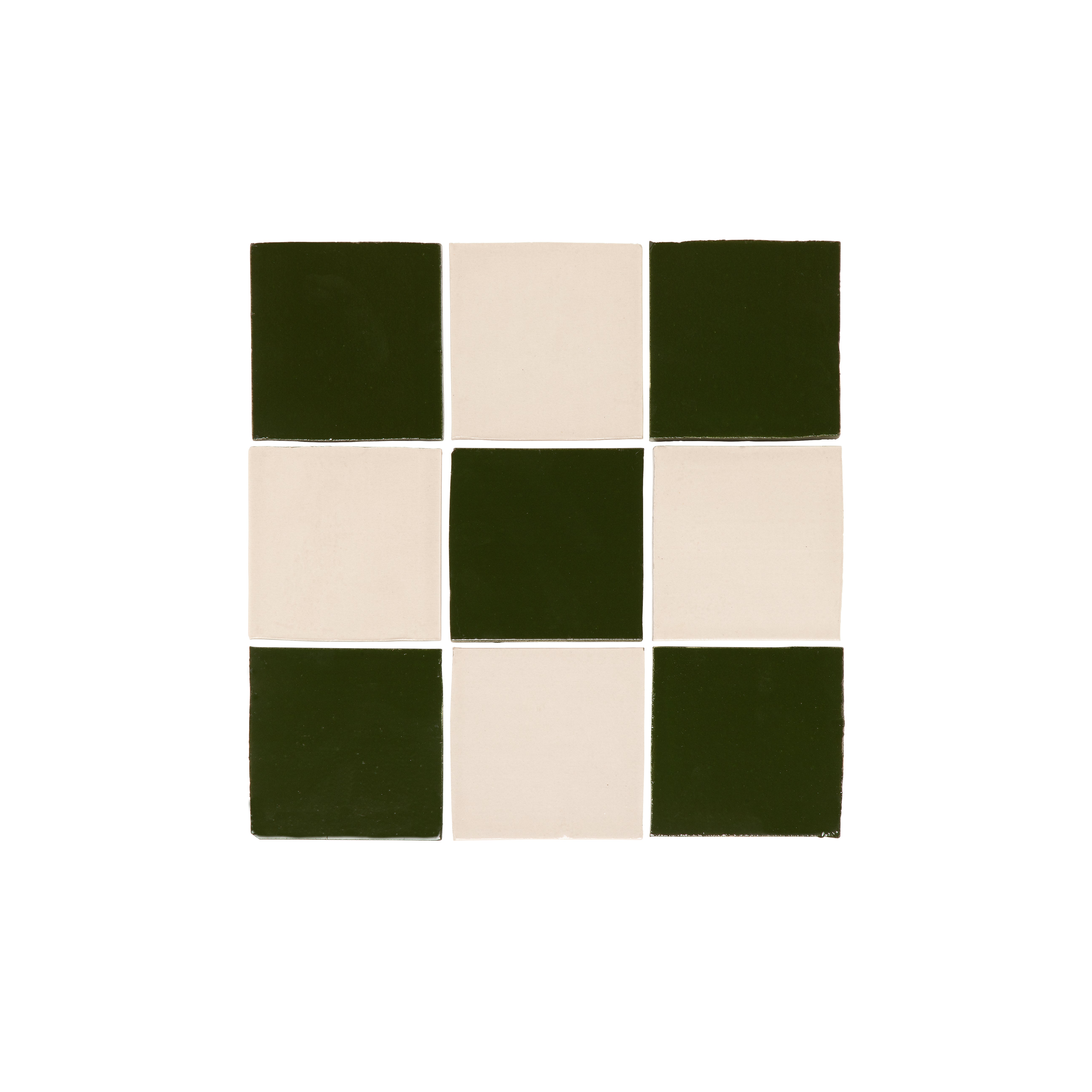 Rommani Zellige Checkerboard Tiles - Forest Green &amp;amp; Bone