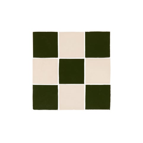 Rommani Zellige Checkerboard Tiles - Forest Green & Bone