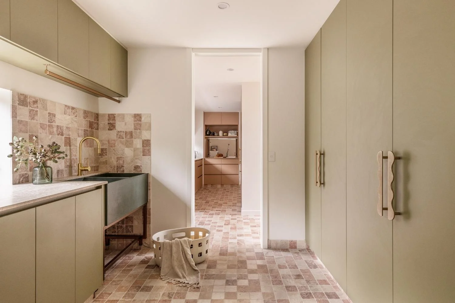 Laundry Design Green Cabinetry