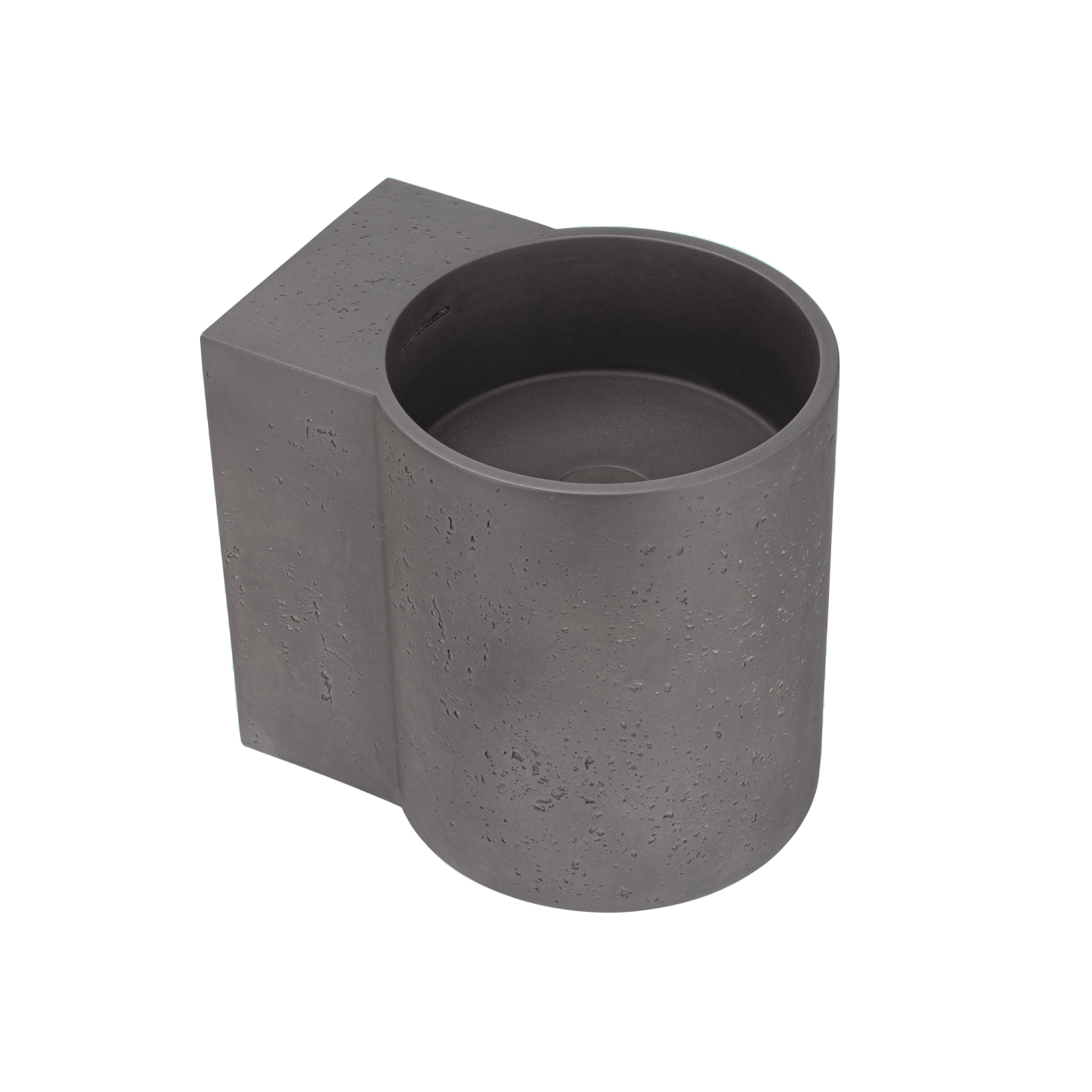 18893 Atelis Cylinder Wall-Mounted Concrete Basin Overflow Side Grey