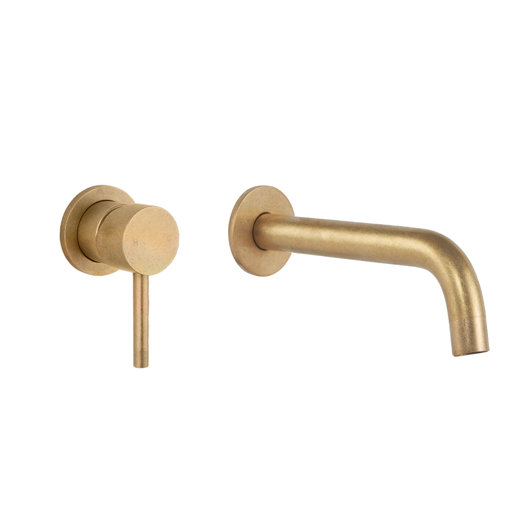 Elysian Minimal Mixer & Spout Set - Tumbled Aged Brass