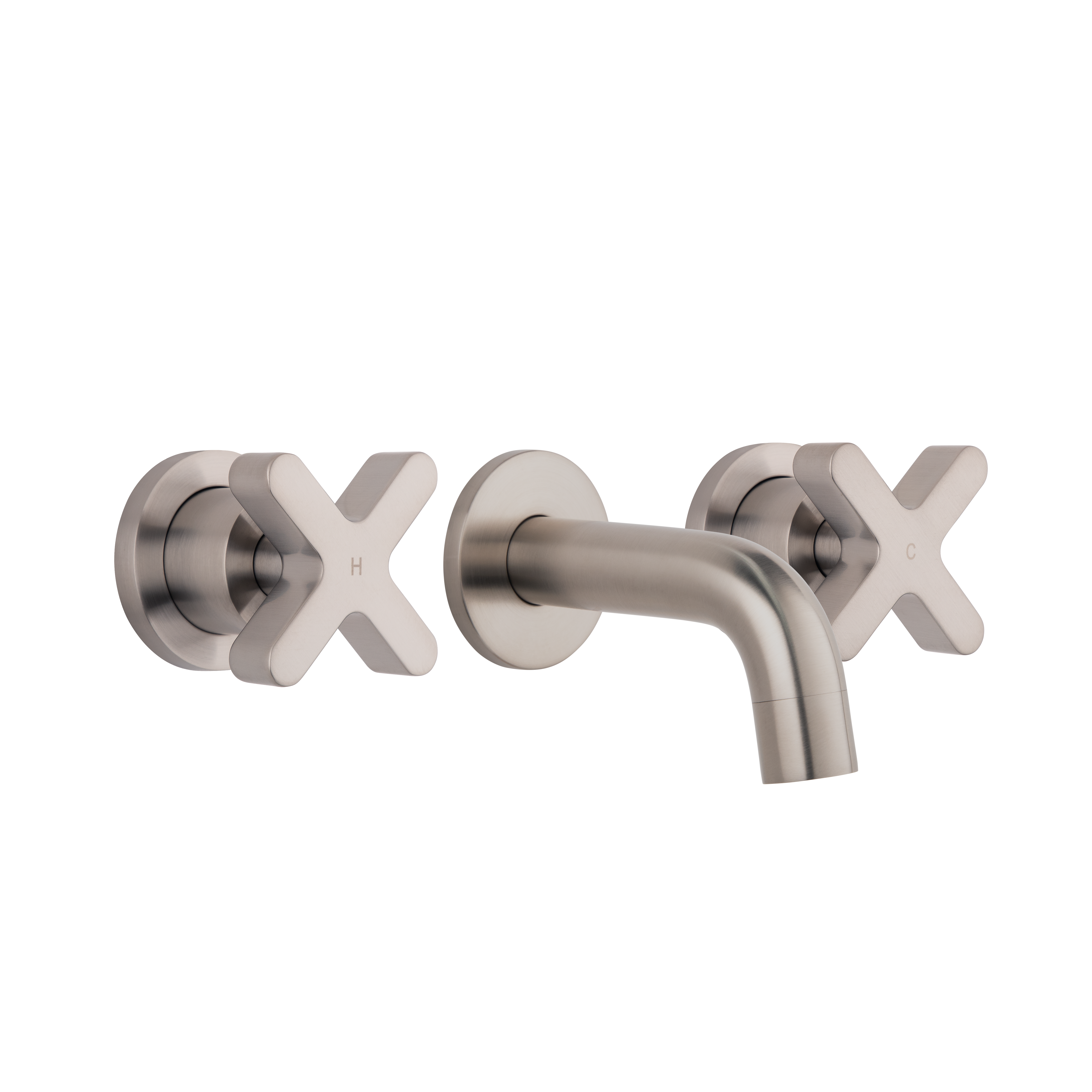 Cross Assembly Taps & Mini Spout Set - Brushed Nickel