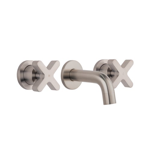 Cross Assembly Taps & Mini Spout Set - Brushed Nickel
